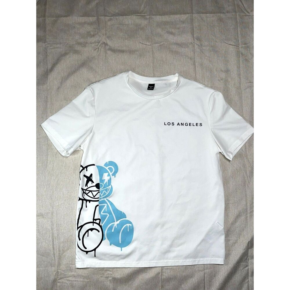MANFINITY Men's XS White Streetwear Graphic T-Shirt Los Angeles Drip Bear Tee